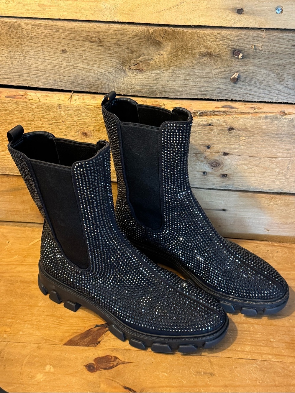 Michael Kors Black Crystal-Embellished Ridley Chelsea Boots - Size 7